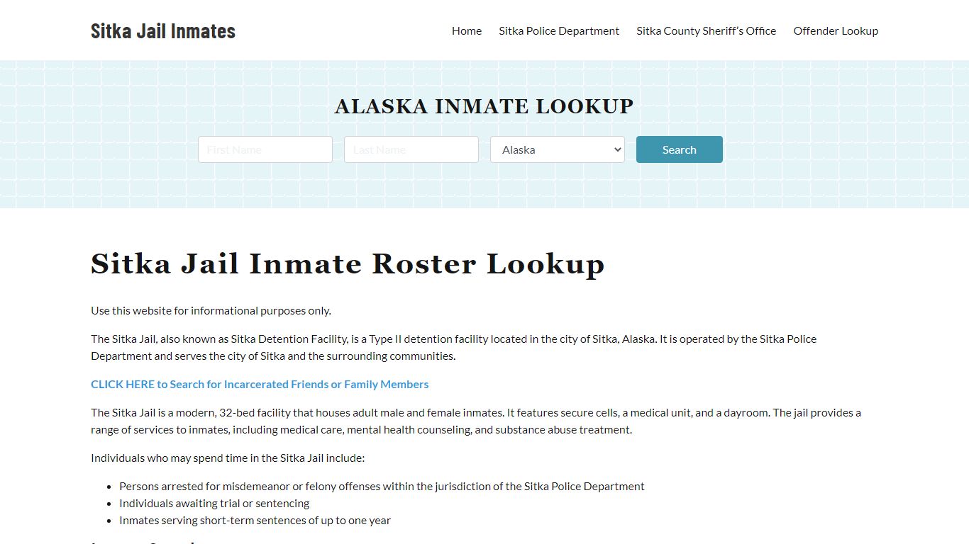 Sitka Jail Inmate Roster, Sitka County, AK, Offender Search